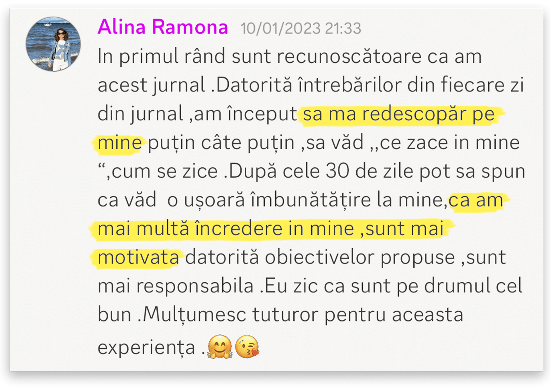 Testimonial Arta de a te iubi